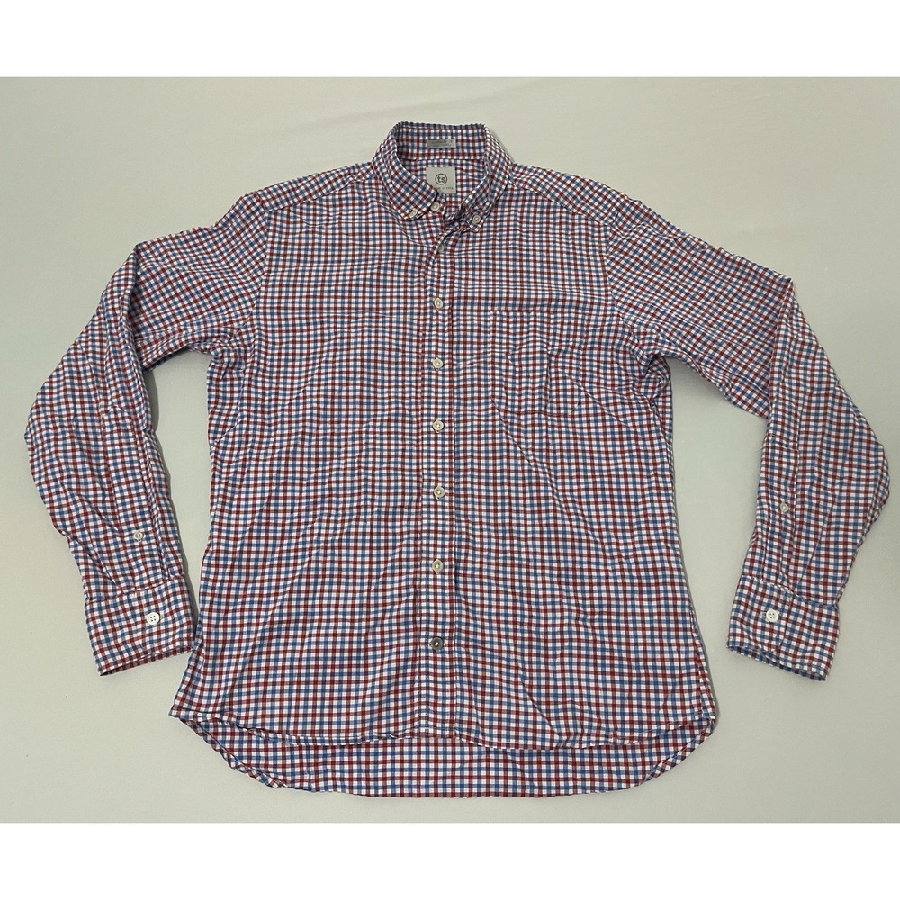 Taylor Stitch Shirt Men's 38 Red Blue Plaid Checkered Button Down Organic